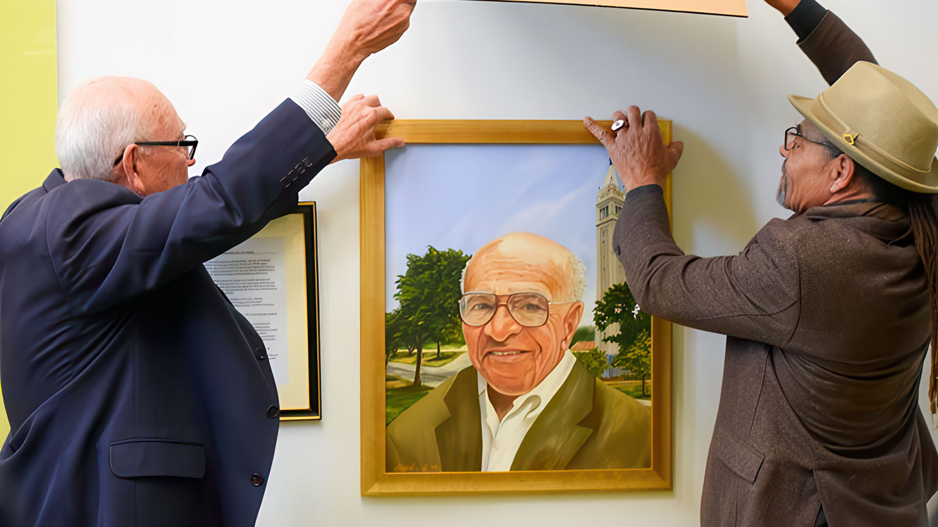 David Blackwell's portrait being hung at UC Berkeley in his honor